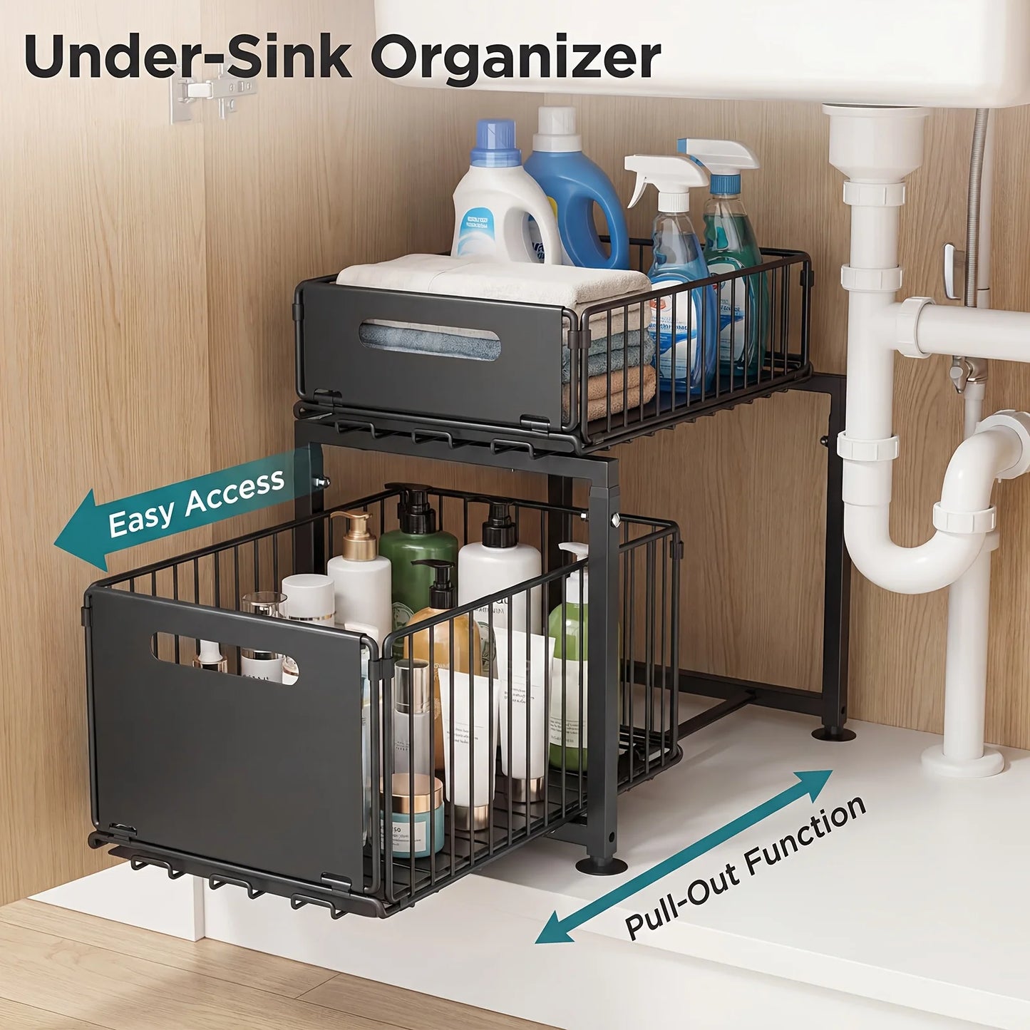 2-Tier Pull-Out Under Sink Organizer | No-Drill Cabinet Storage
