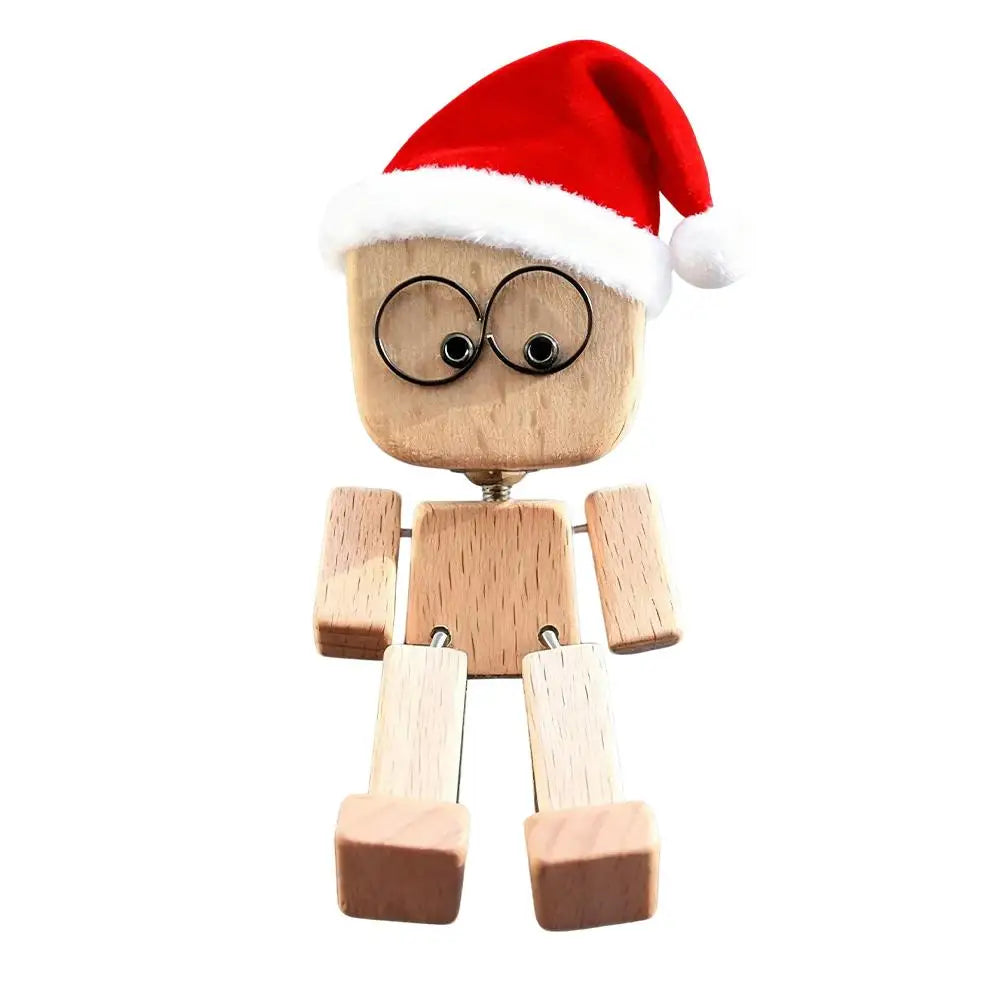 Christmas Hat Leg-swinging Robot Figurine Cute Wood Man Shaking Wooden Man Figurine With Function Of Changing Peaceful Pleasures Health and Wellness A