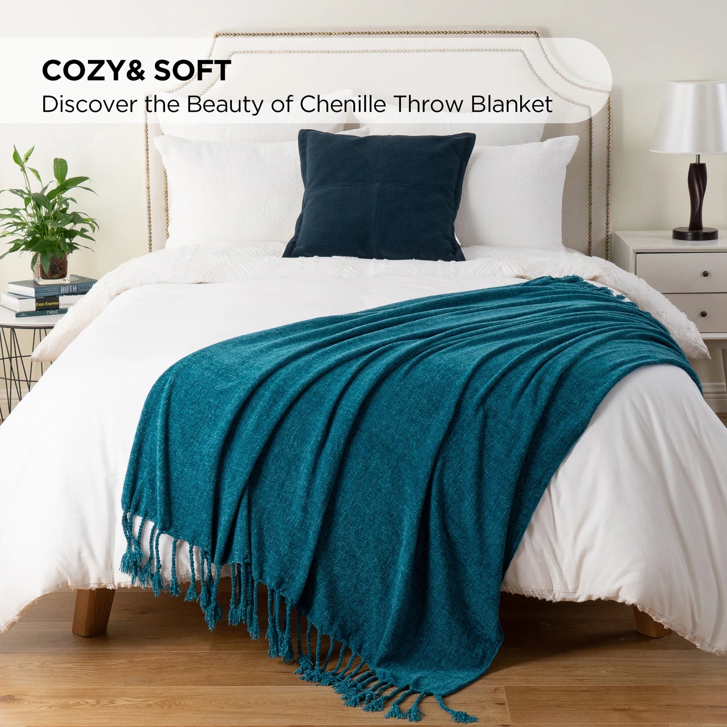 Battilo Chenille Throw Blanket with Fringe Tassels | Soft Knit