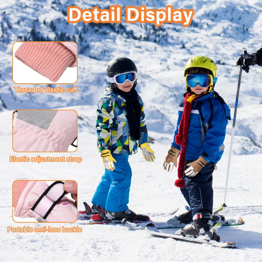 Children's Waterproof Ski Gloves, Winter Thick Glove with Cartoon Printed Boys Girls 4-14 Years For Winter Fun Cycling Snowboard Peaceful Pleasures Health and Wellness