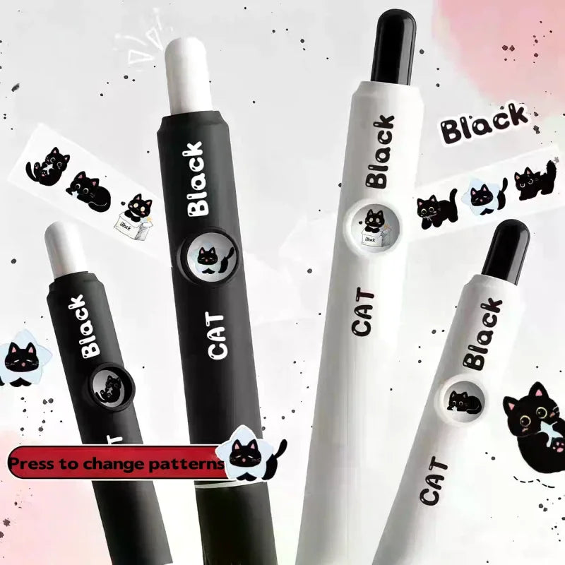 4-Pack Kawaii Cat Gel Pens 0.5mm Quick-Dry Black Ink