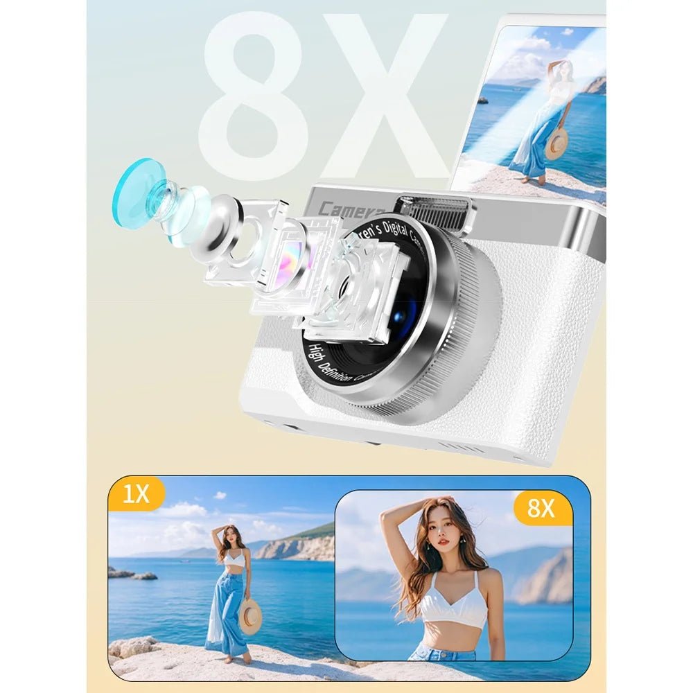 1080P HD Digital Camera 4K 8x Zoom 180° Flip Screen