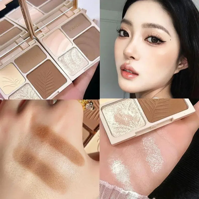 4-Colors Highlight & Contour Palette with Mirror Matte Highlighter Contour Natural Glow Contour Powder Face Makeup for Beginners Peaceful Pleasures Health and Wellness