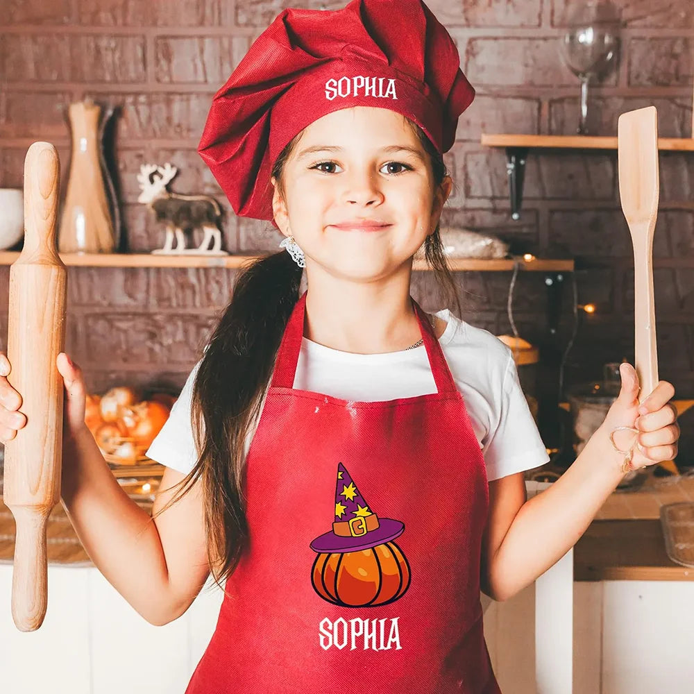 Kids Custom Halloween Apron & Chef Hat Set | Witch Cooking Gift