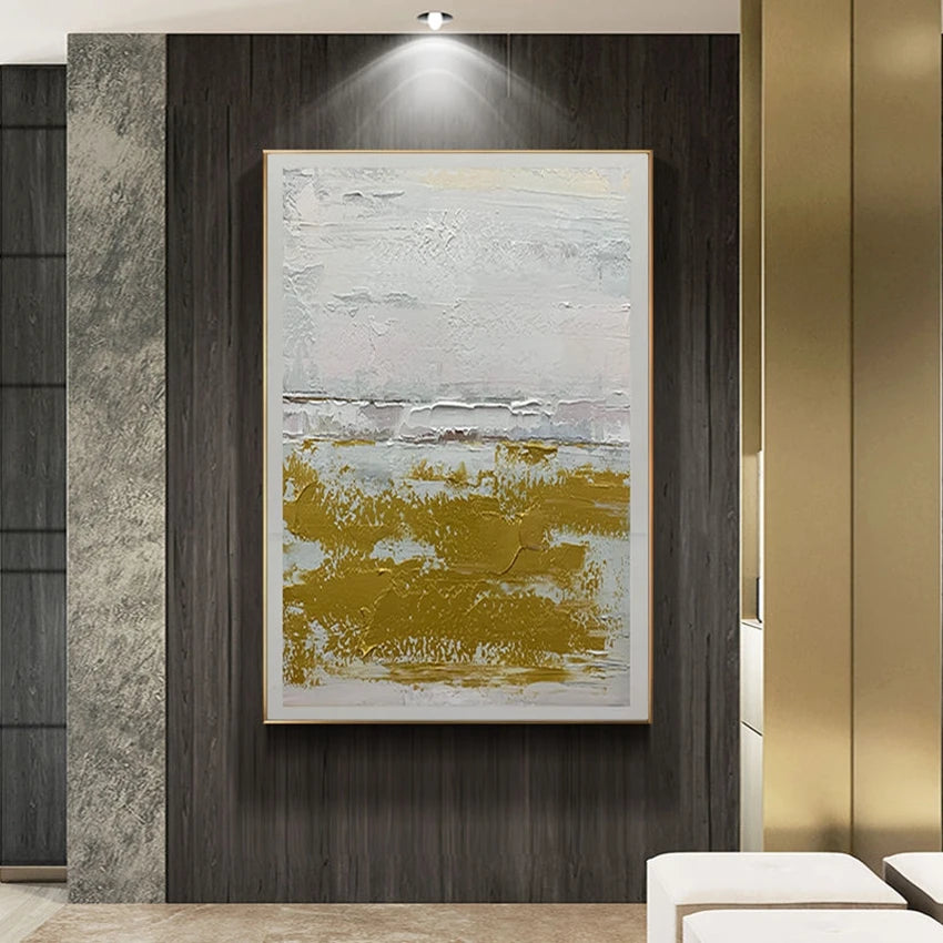 Handmade Yellow Oil Painting Simple Abstract Porch Hanging Poster Postmodern Corridor Aisle Mural Hotel Villa Decoration Picture Peaceful Pleasures Health and Wellness