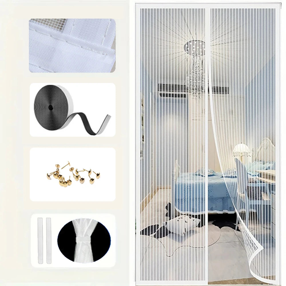 Door Mosquito Net Screen Mosquitoes Moustique Curtain For House Home Mesh Magnetic Automatic Curtains Anti Fly Insect Mosquitera Peaceful Pleasures Health and Wellness White Stripe W85cm x H205cm