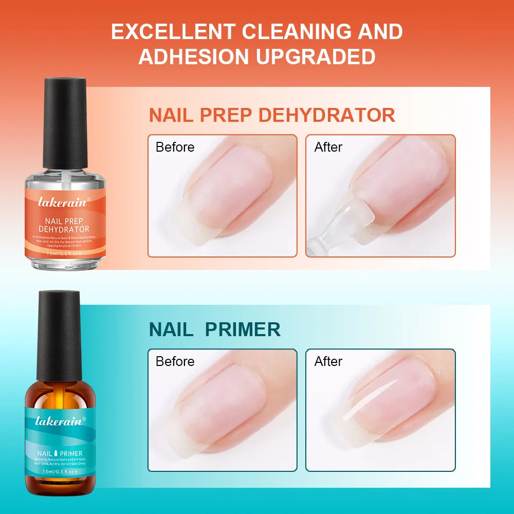 Nail Primer Fast Dry Prep Dehydrator Clean & Extend Nails 2 IN 1 Acid-free Formula Odorless Non-toxic Nail Art Essentials Set Peaceful Pleasures Health and Wellness
