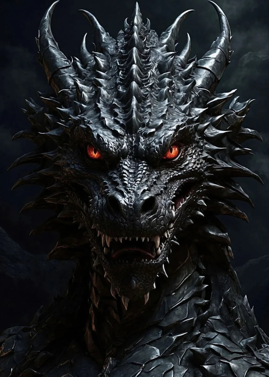 Black Dragon Canvas Wall Art | Oriental Fantasy Dragon Poster