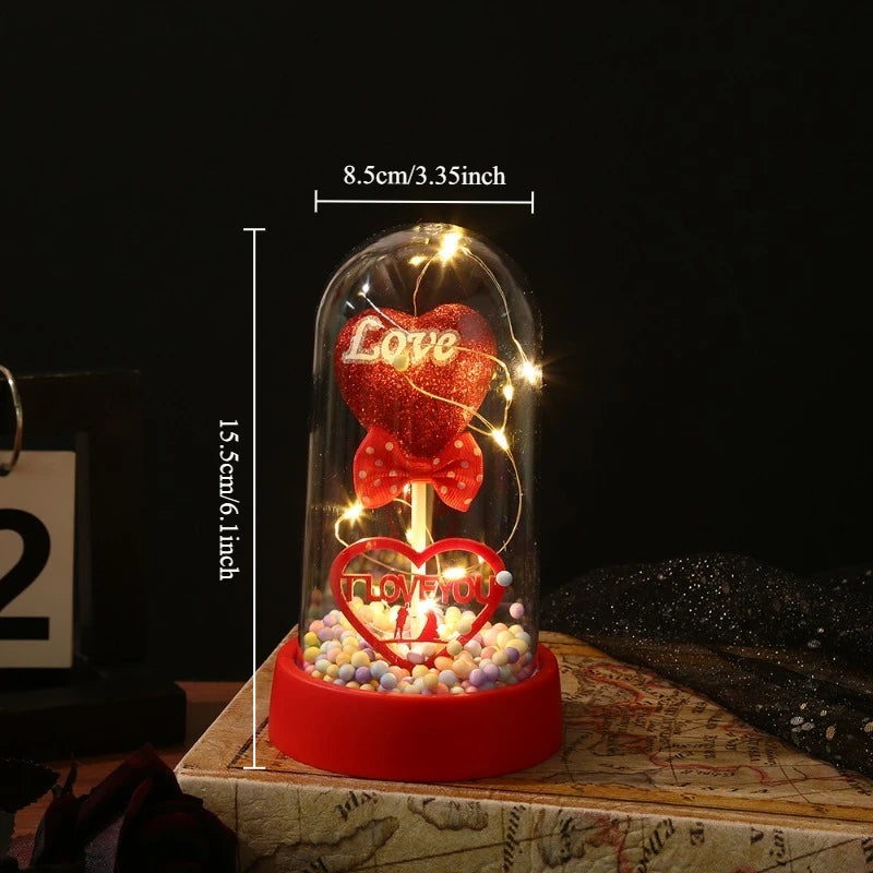 1pc New Love Lover Gift Acrylic Cover Couple Luminous Desktop Ornament Creative Eternal Flower Decoration Peaceful Pleasures Health and Wellness red