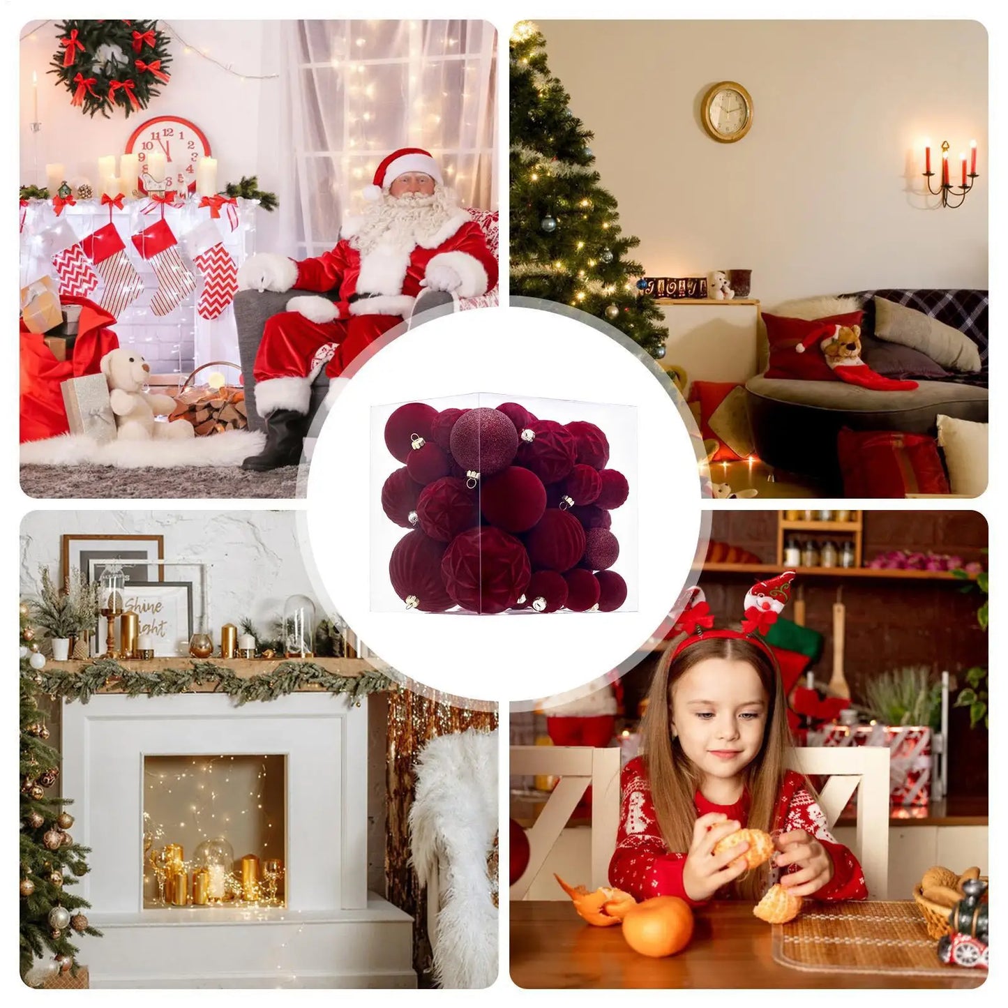 36-Piece Velvet Shatterproof Christmas Ball Ornaments Set