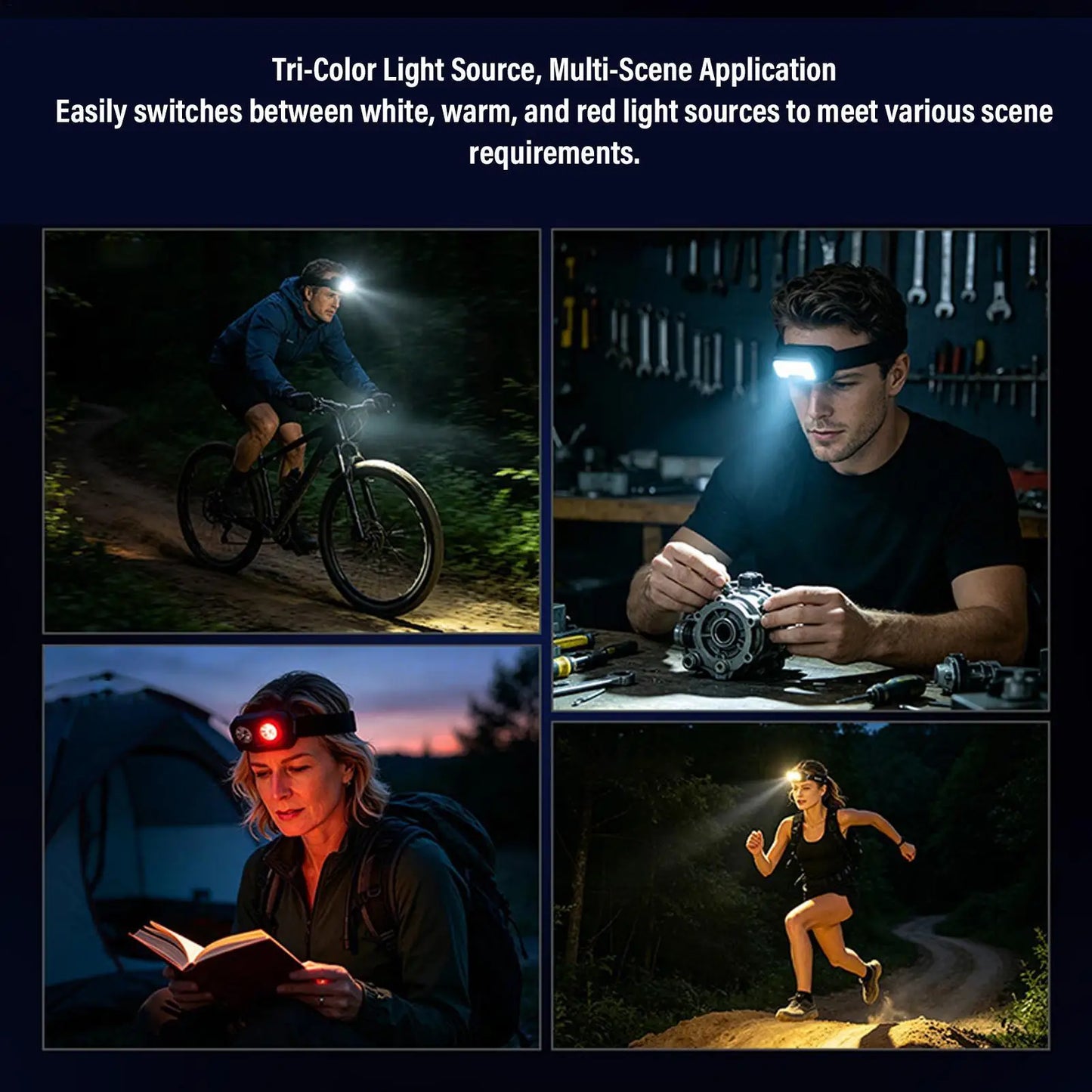 Head Lamp 14 Modes Rechargeable LED Headband Flashlight 900 Lumen Waterproof Head Light for Camping Hiking Fishing Walking Night Peaceful Pleasures Health and Wellness