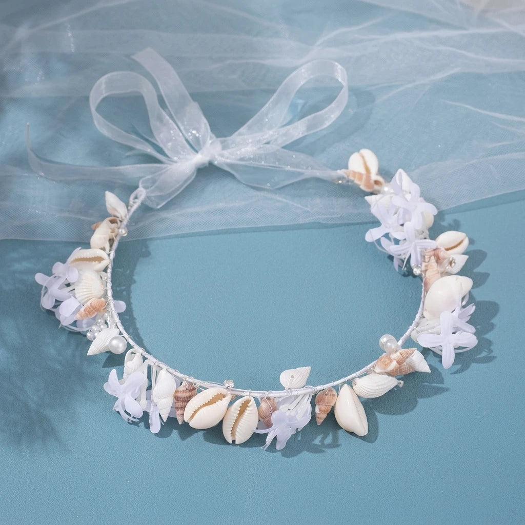 Shell-Flower Hairband for Women Hand-made Bridal Headpiece with Natural Seashell Peaceful Pleasures Health and Wellness