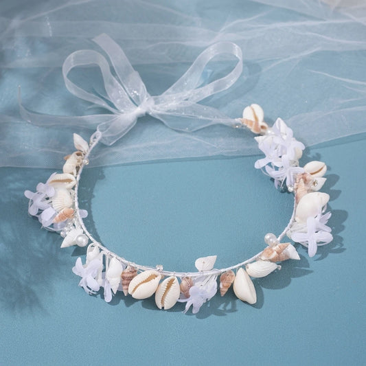 Shell-Flower Hairband for Women Hand-made Bridal Headpiece with Natural Seashell Peaceful Pleasures Health and Wellness