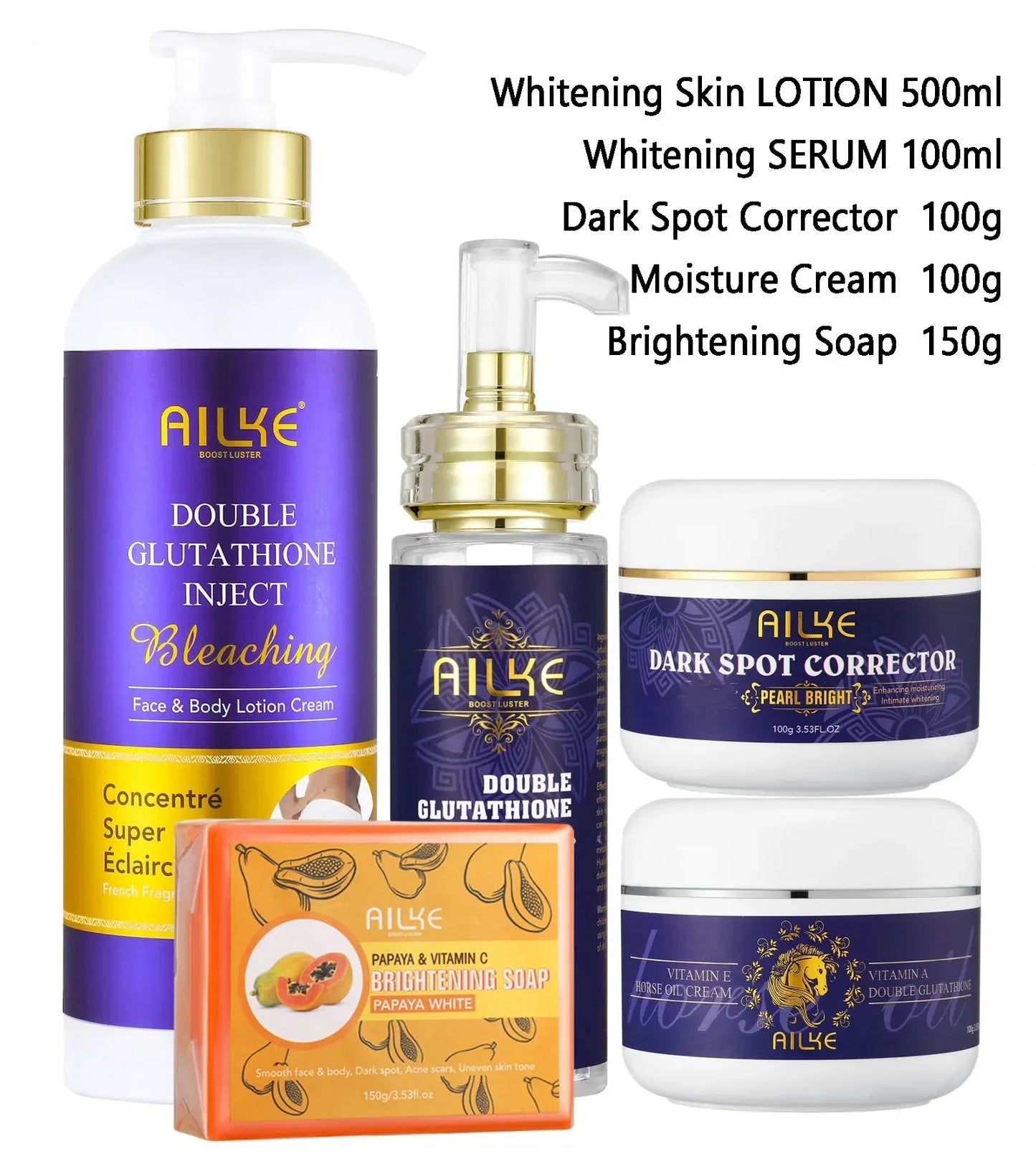 AILKE Double Glutathione Whitening Range – 5-in-1 Set Peaceful Pleasures Health and Wellness