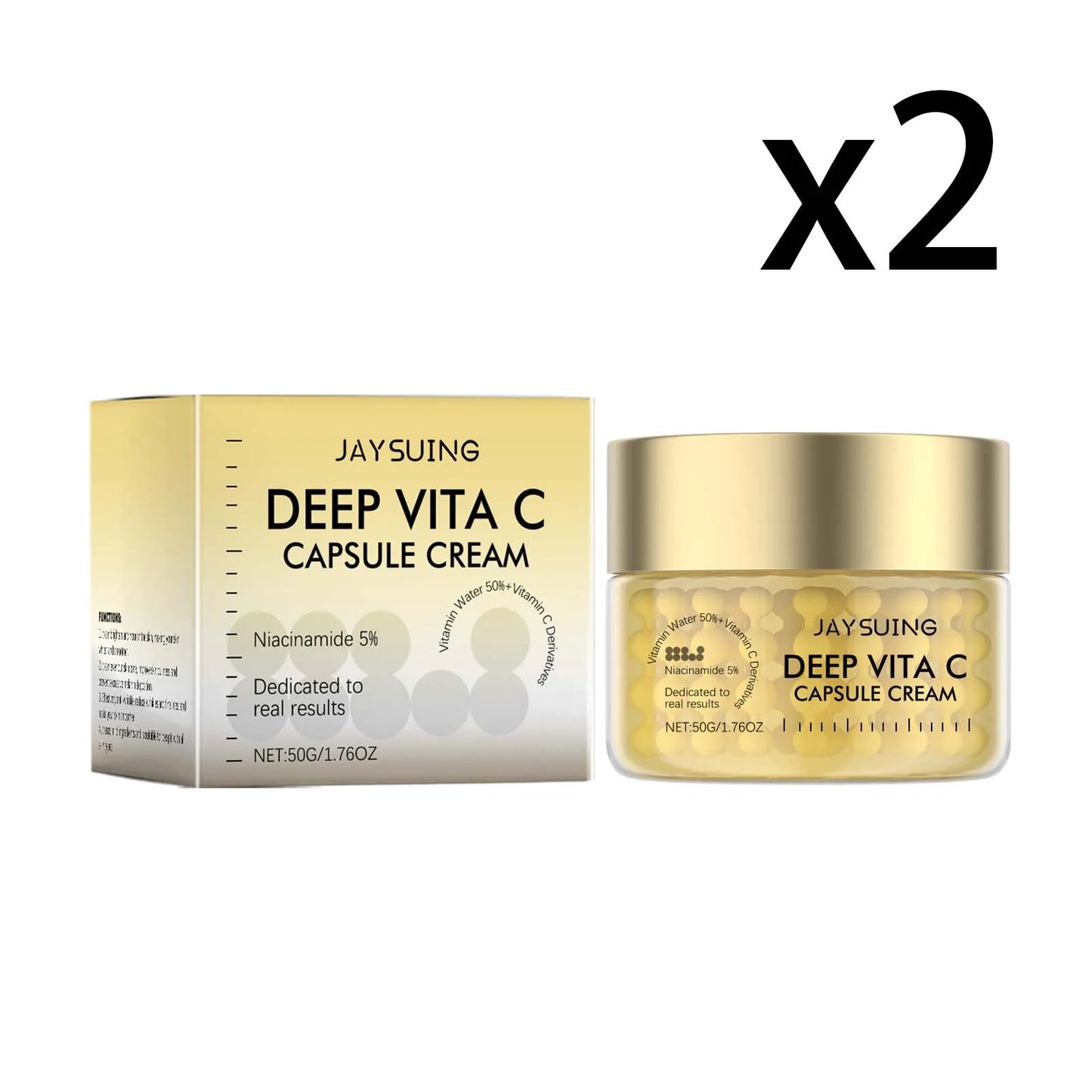 Vitamin C Gold Capsule Face Cream Brighten Skin Improve Dullness Deep Hydration Inhibit Melanin Gentle Nourishing Facial Lotion Peaceful Pleasures Health and Wellness 2x50g 50g