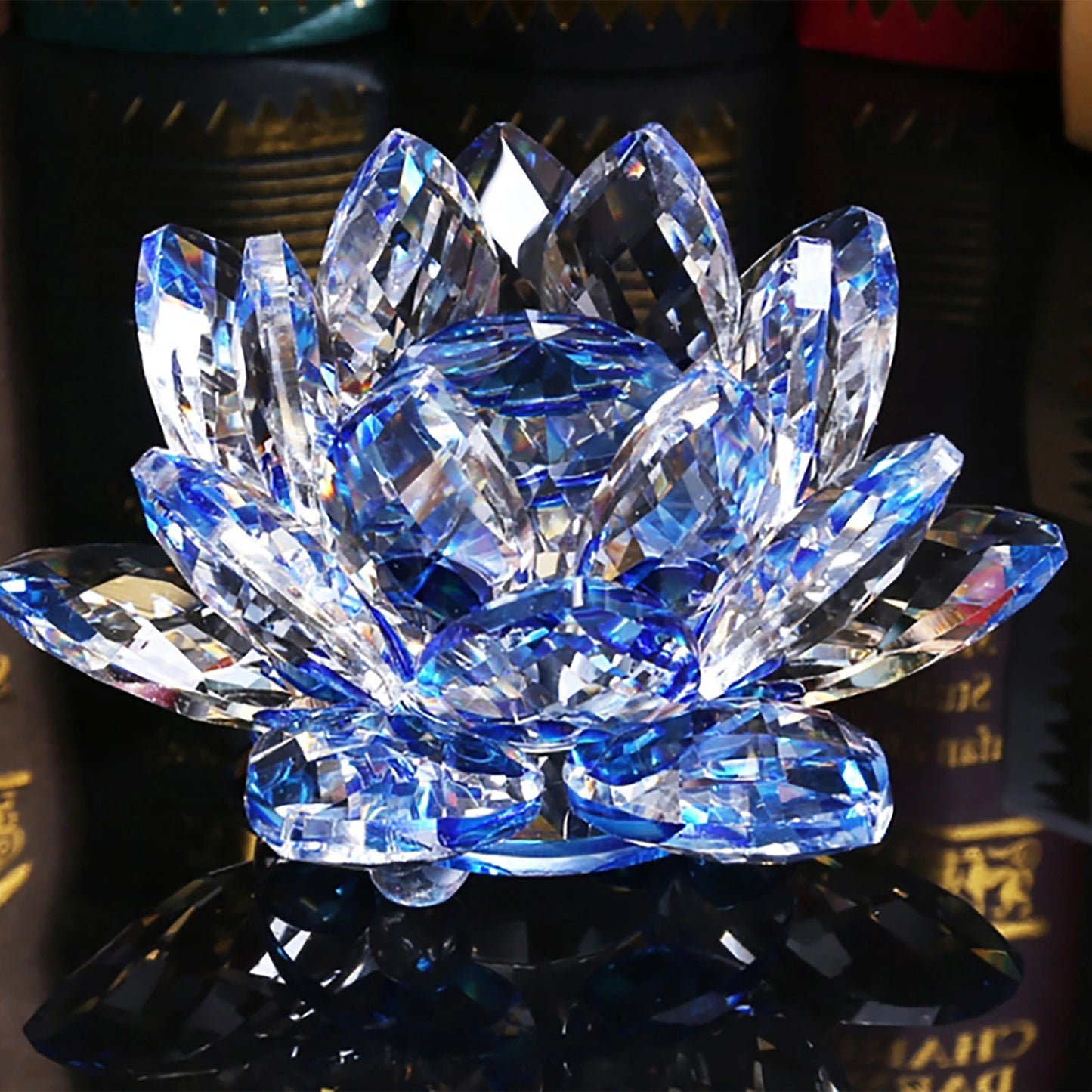 Crystal Lotus Flower Figurines Flower Crafts Glass Car Figurines for Tabletop Centerpiece Home Office Peaceful Pleasures Health and Wellness 20 Sapphire