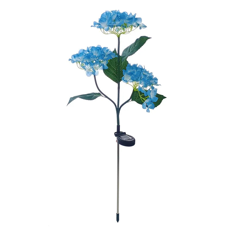 Solar Hydrangea Stake Lights 3-Head Blue Flower Garden Decor