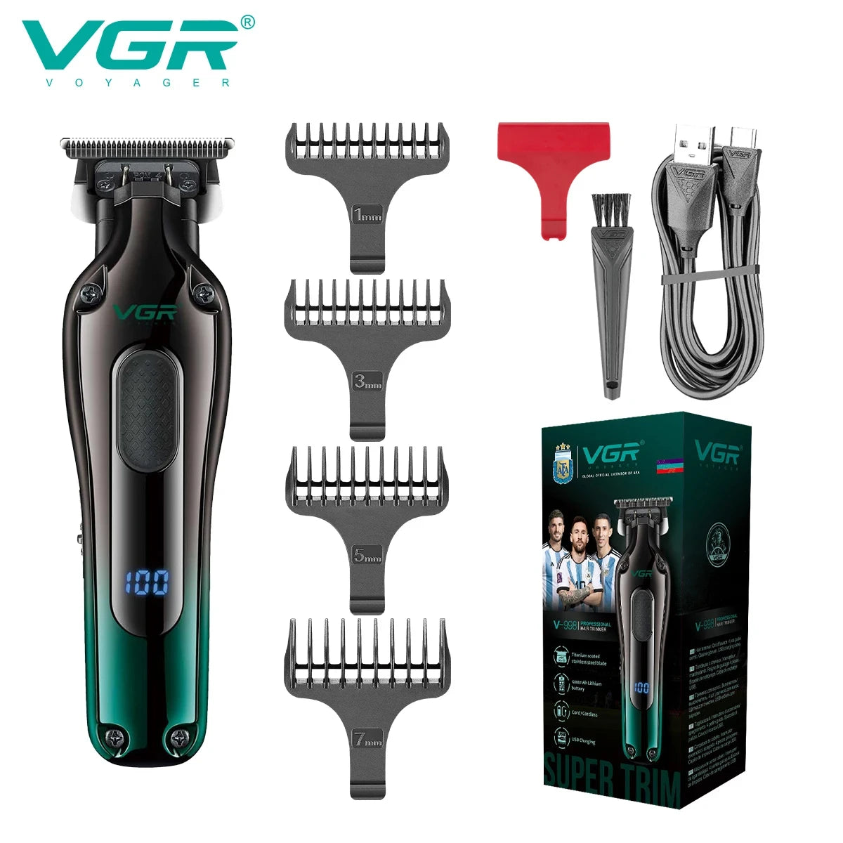 VGR 998 New Design Men's Cordless Rechargeable Professional Hair Clipper Gradient Color Precision Carving Electric Push Clipper Peaceful Pleasures Health and Wellness V-998green