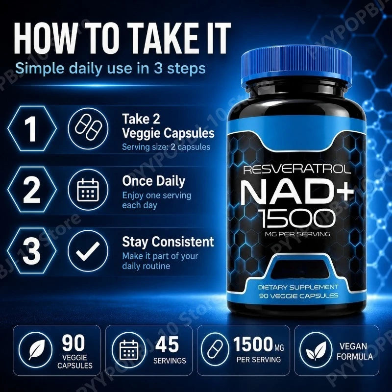 Liposomal NAD+ 1200mg & Trans-Resveratrol 300mg | 90 Vegan Caps