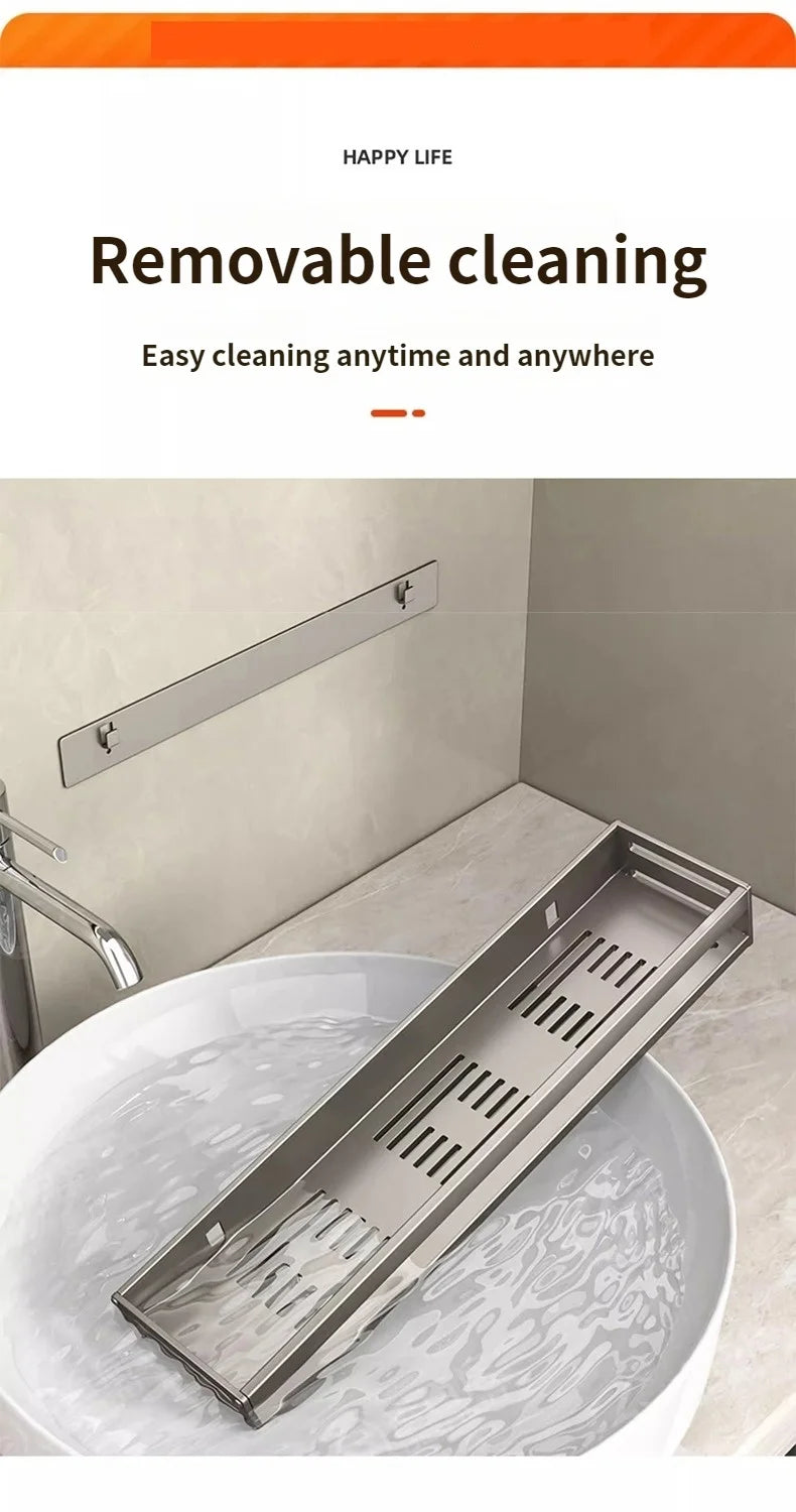 Aluminum Shower Corner Shelf with Towel Bar | No Drilling