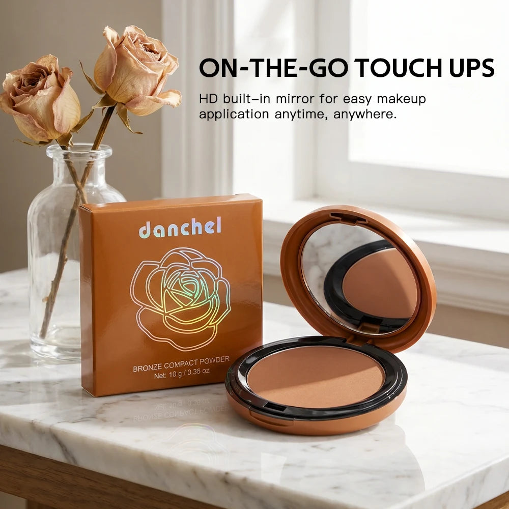 Bronze Compact Powder Long-Lasting Smooth Matte Bronze Finish Natural Brightening Conceal Flaw Even Skin Tone Powder With Mirror Peaceful Pleasures Health and Wellness