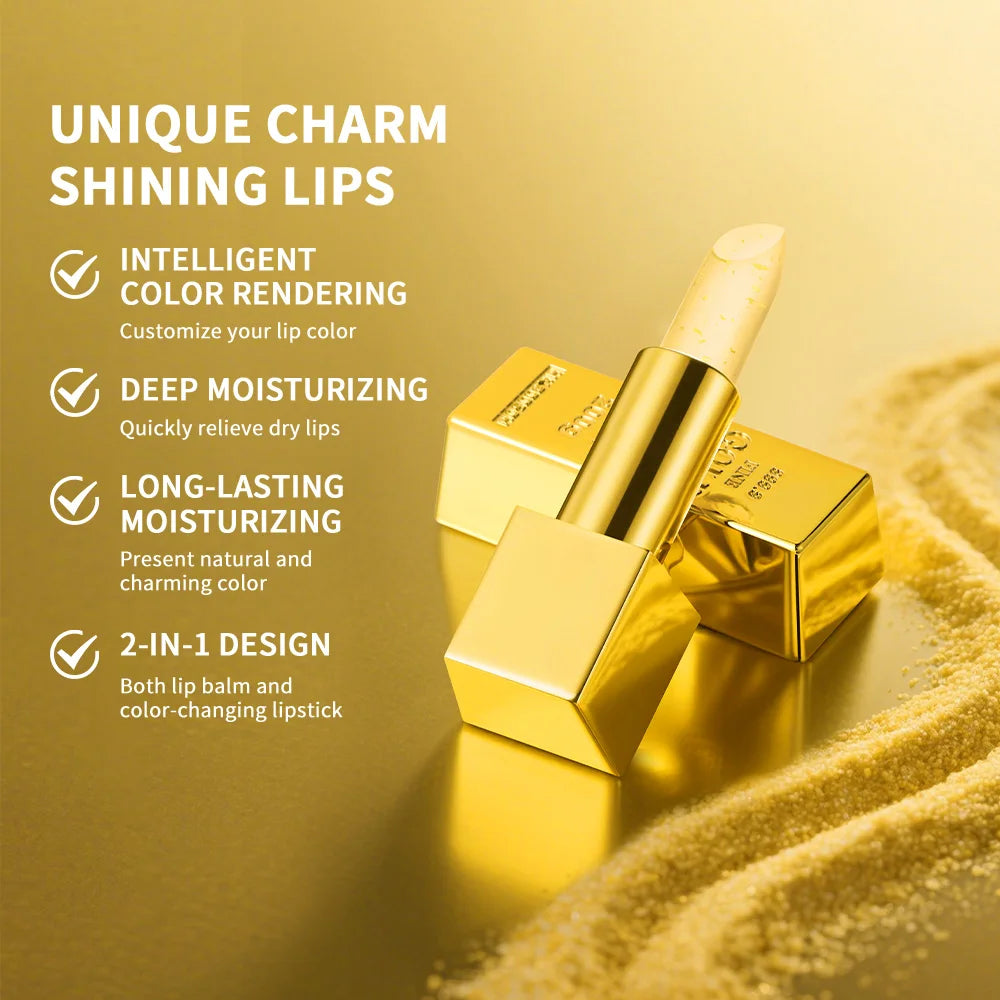 Color Changing Lipstick 2 in 1 Lip Blush Balm 24K Gold Long Lasting Moisturizing Nourishing Lips Plumper Deep Hydration Care Peaceful Pleasures Health and Wellness