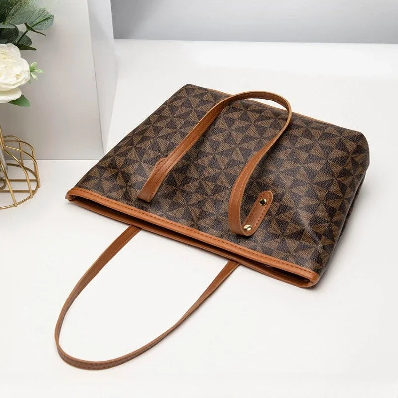 Women Stylish Large Capacity Handbag Triangle Print Zipper Tote Bag Fashionable Commuting Shoulder Bag Exquisite Zipper Handbag Peaceful Pleasures Health and Wellness