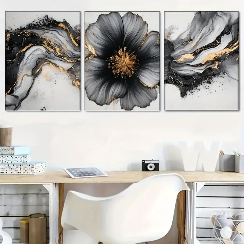 3-Piece Abstract Floral Canvas Wall Art | Unframed Home Decor Canvas Wall Art Peaceful Pleasures Health and Wellness