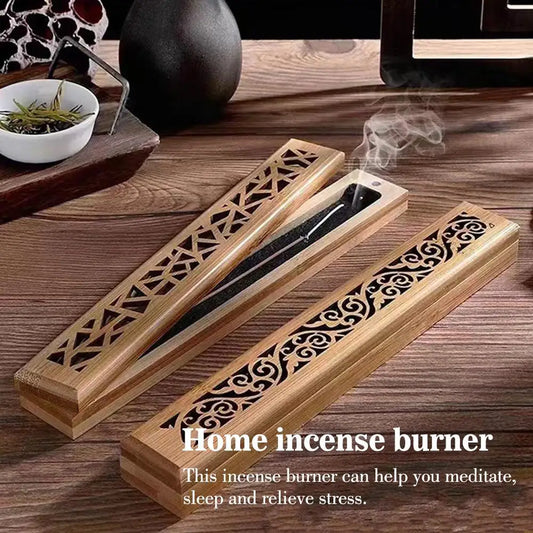 Natural Bamboo Incense Burner Box with Lid & Ash Tray Incense Burner Box Peaceful Pleasures Health and Wellness