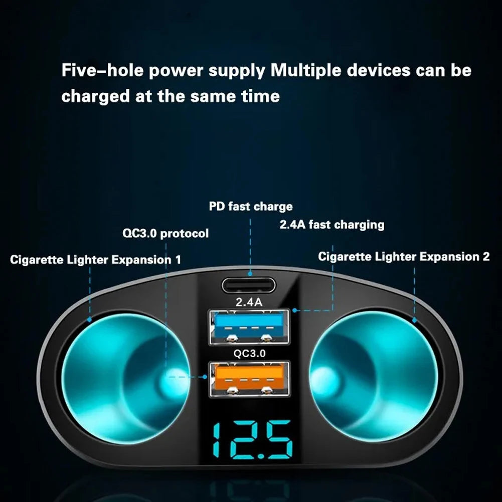 Car Cigarette Lighter Socket Splitter PD QC3.0 12V-24V Car Phone Charger 2.4A Phone Charger Socket for Mobile Phone DVR Charging Peaceful Pleasures Health and Wellness