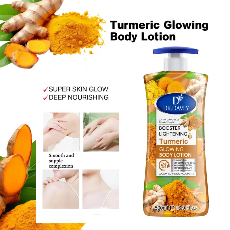 500ML DR.DAVEY Turmeric Glowing Body Lotion Large Capacity Four Seasons Moisturizing Refreshing Non Greasy Fragrant Peaceful Pleasures Health and Wellness