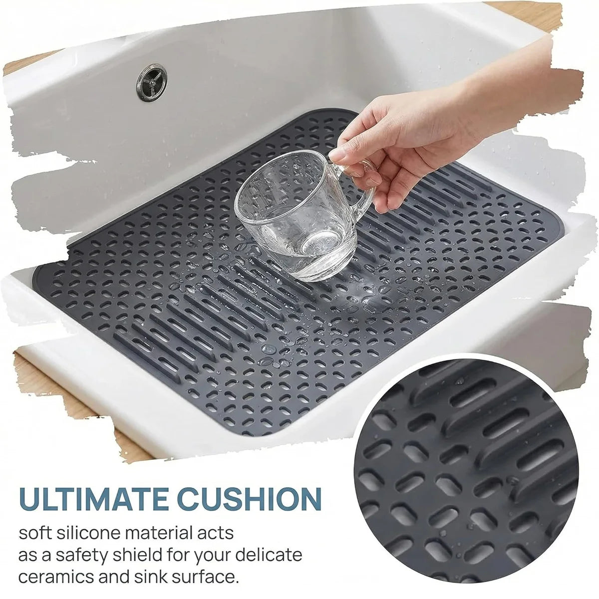 Silicone Sink Mat Protectors for Kitchen 16.9''x 12.5'', Rubber Non-Slip Folding Sink-Protector of Porcelain Sinks Peaceful Pleasures Health and Wellness