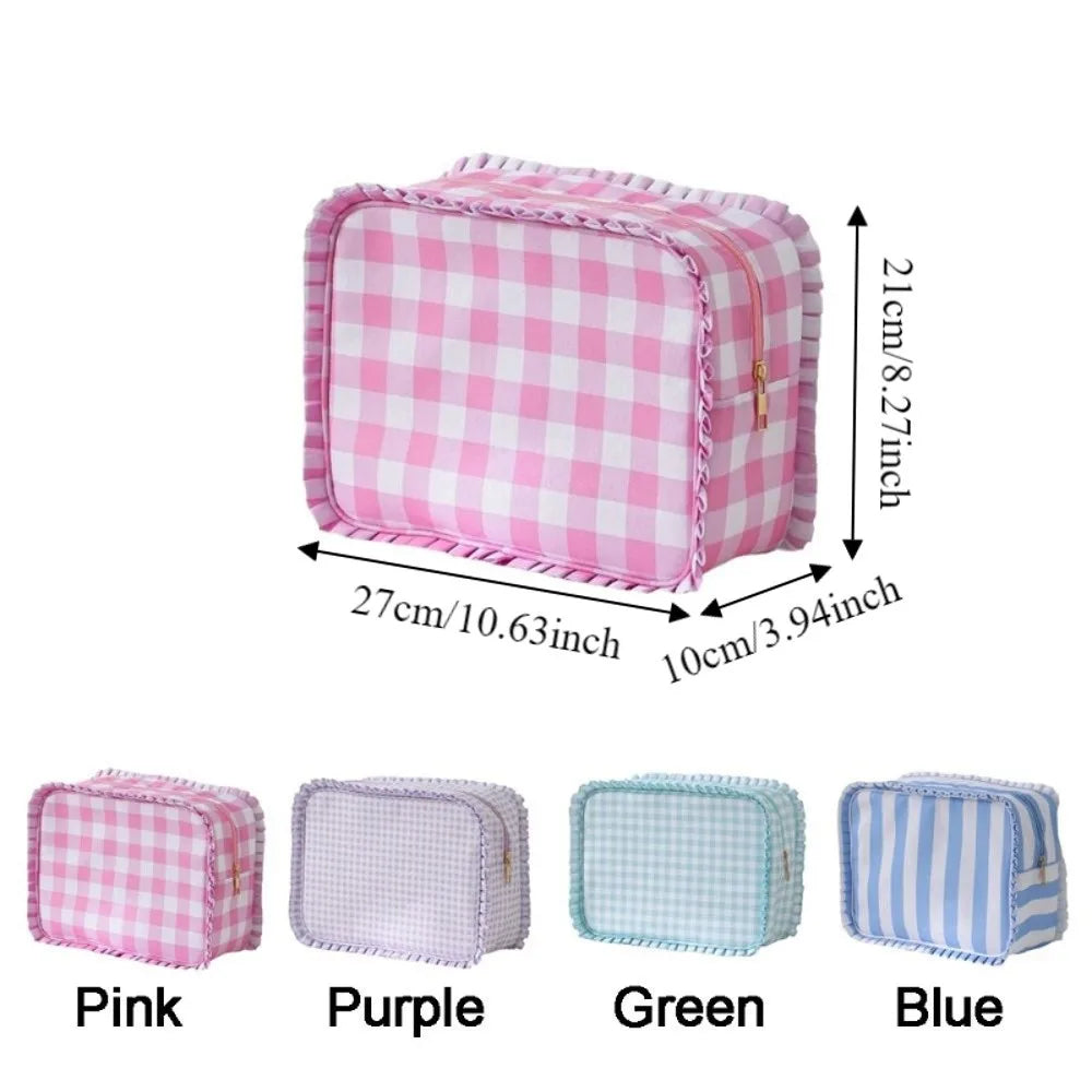 Ruffle Nylon Cosmetic Bag – Waterproof Zipper Makeup Organizer