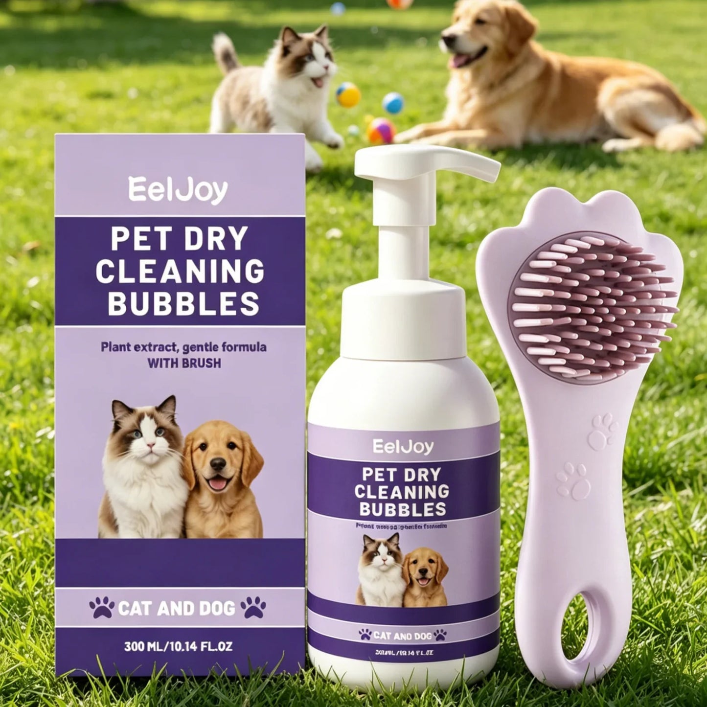 EelJoy No-Rinse Pet Dry Shampoo Foam + Brush 300ml