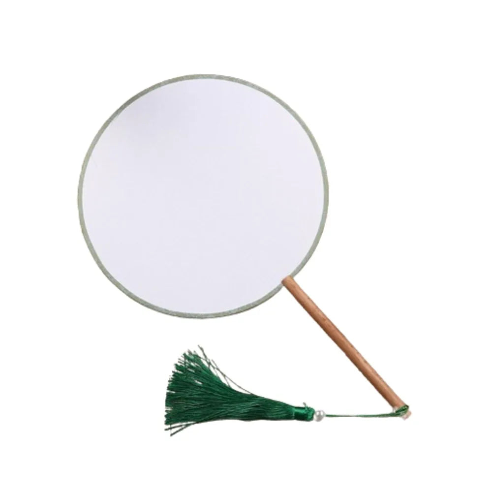 Blank Round Hand Fan – Vintage Wooden Silk DIY Art Fan with Tassel