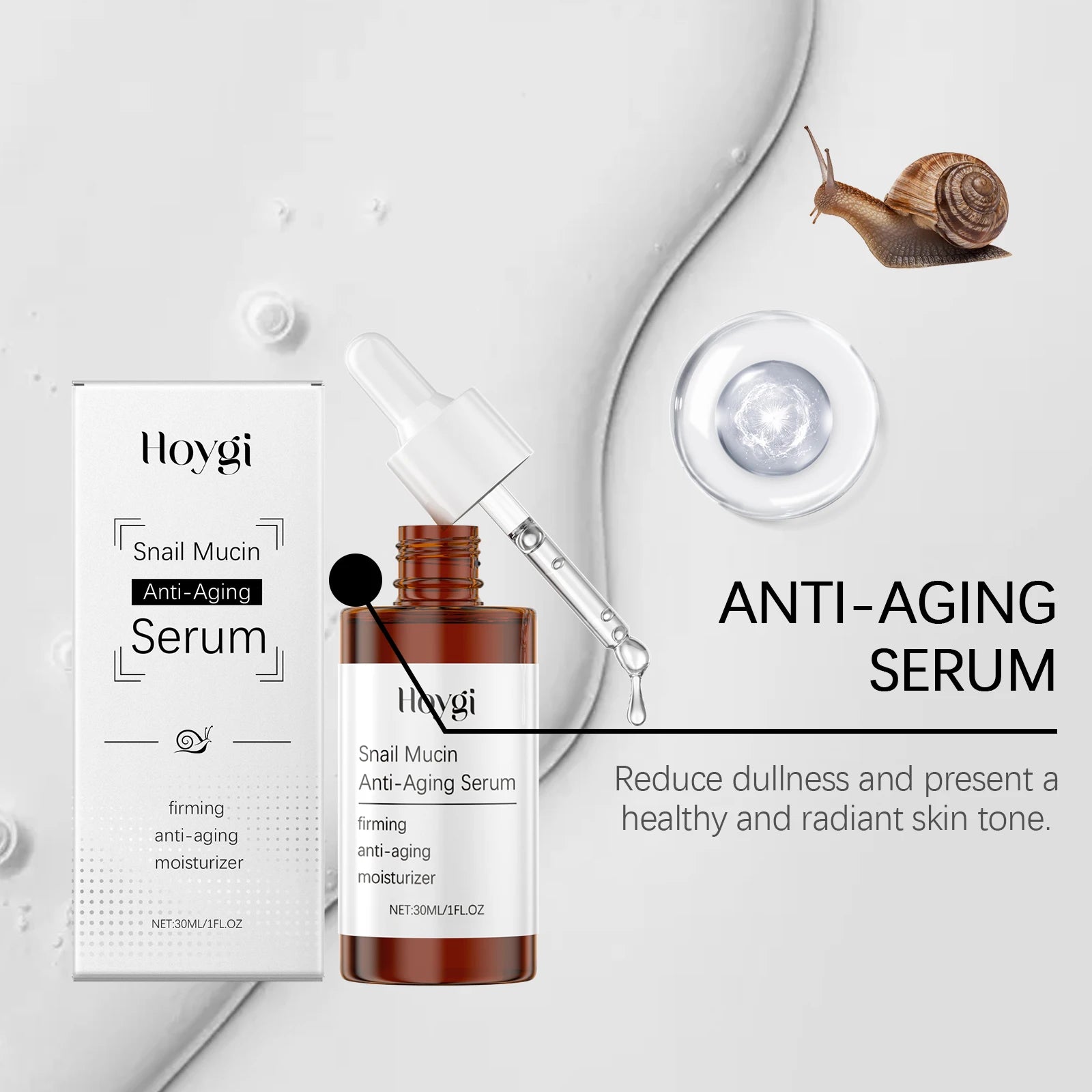 Snail Anti Aging Serum Reduce Wrinkle Firming Fade Fine Lines Repair Damaged Skin Lifting Rejuvenation Moisturizing Face Essence Peaceful Pleasures Health and Wellness