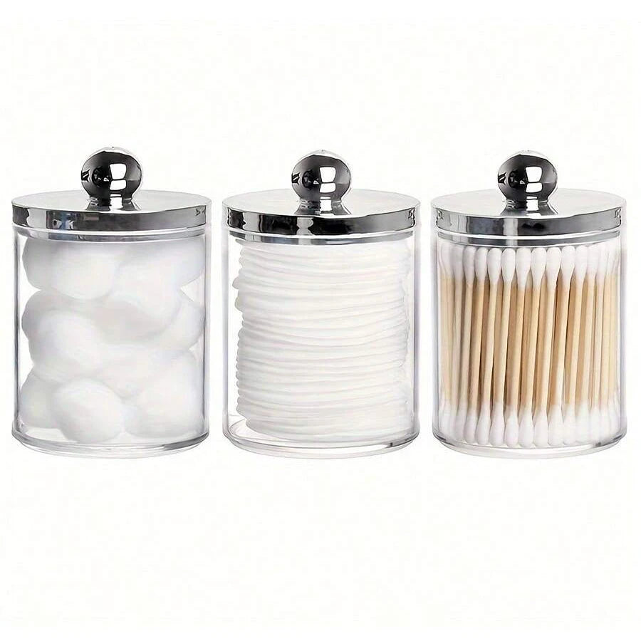 Acrylic Round Q-tip Holder & Cotton Ball Dispenser – Bathroom Organizer Jars (1, 2, or 3 Pcs)