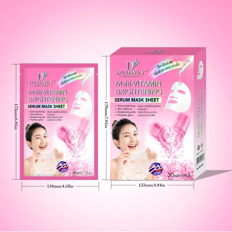 Multi Vitamin Brightening Facial Mask Facial Care Moisturizing and Tender Skin Easy to Absorb Daily Skincare 10 Pieces / Box Peaceful Pleasures Health and Wellness