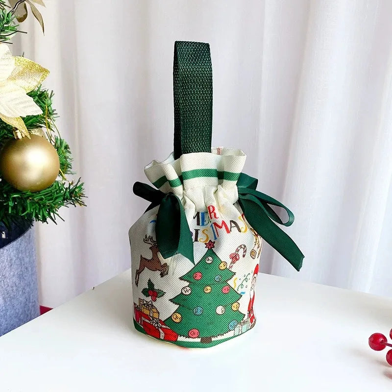 Christmas Small Canvas Bag Bouquet Pocket Tight Mouth Gift Packaging Bag Snowman Old Man Christmas Eve 2025 Companion Gift Peaceful Pleasures Health and Wellness