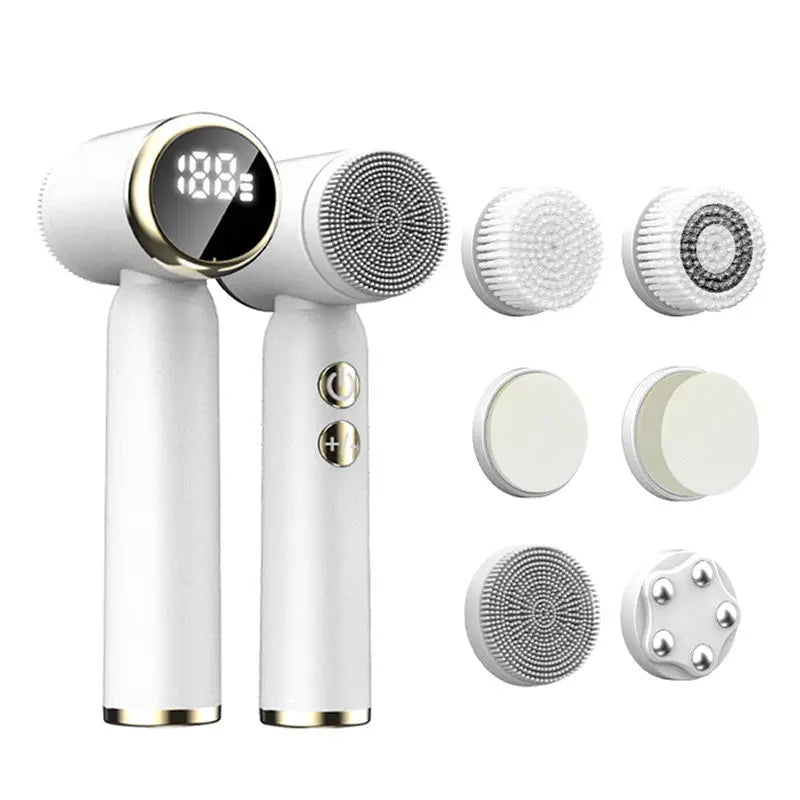 Portable waterproof facial ultrasonic massager, cleaning brush, silicone electric facial brush, facial cleanser Peaceful Pleasures Health and Wellness WHITE