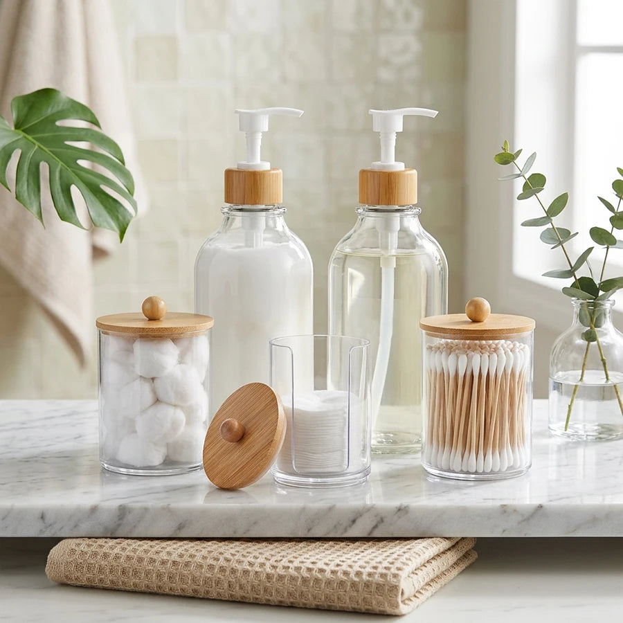 4/5-Piece Bathroom Accessories Set – Complete Bathroom Organizer with Soap Dispenser & Toothbrush Holder