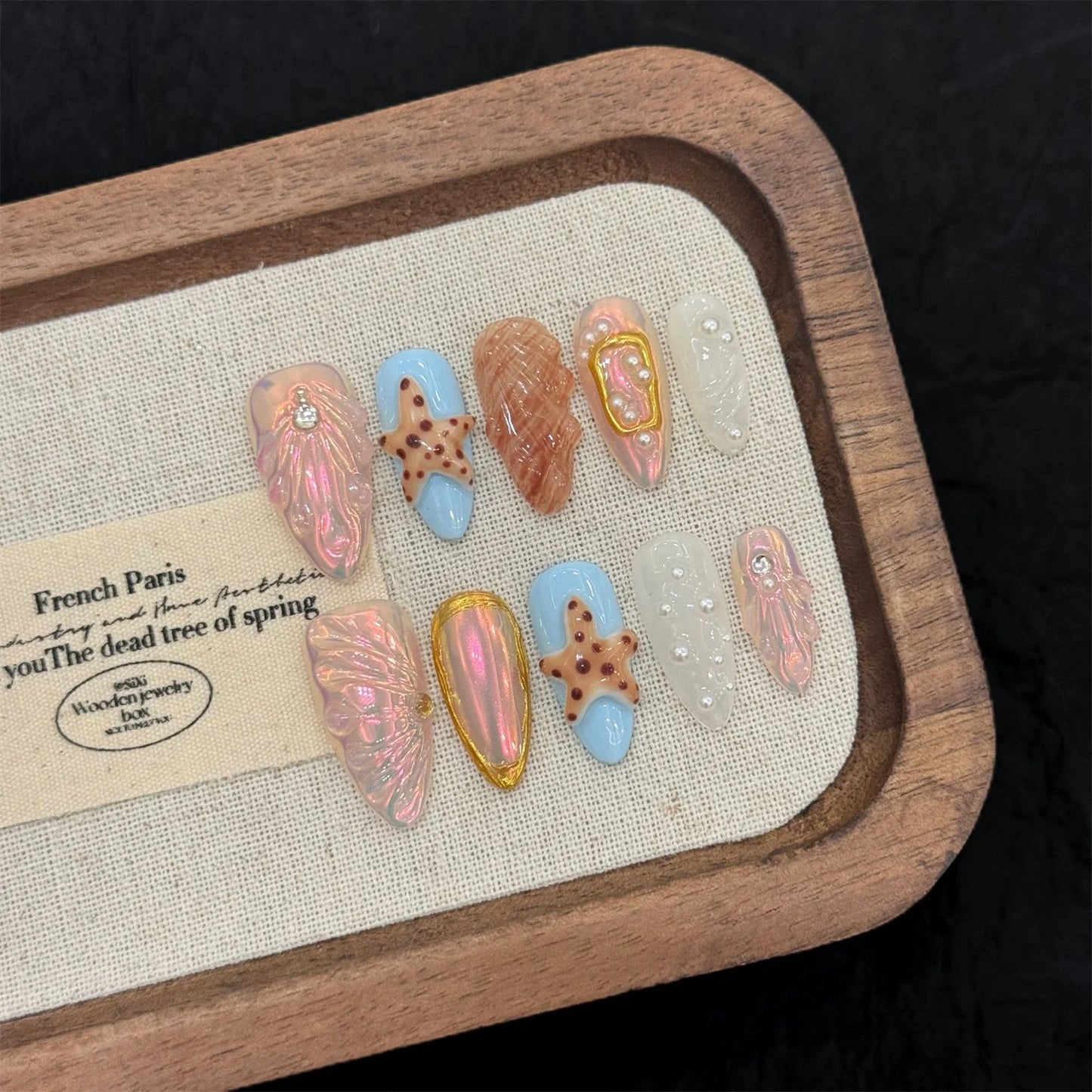 Aurora Press On Nails 3D Flower Glitter Pearl Almond Set 10pcs Press On Nails Peaceful Pleasures Health and Wellness L