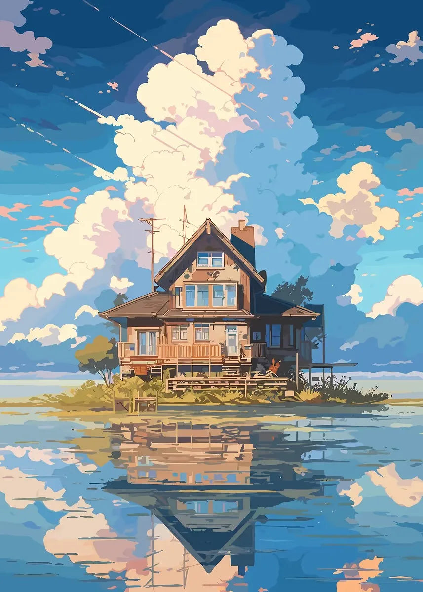 Aestheticism Anime Scenes Posters Sakura Tram Train Ocean View Landscape Prints Canvas Painting Wall Art Picture for Home Decor Peaceful Pleasures Health and Wellness SKU-4 20x30cm Unframed