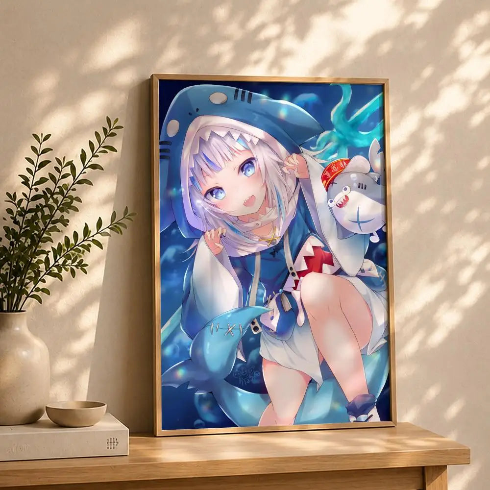 Vtuber G-Gawr GuraS Poster HD Self Adhesive Waterproof Wall Art Ideal for Home Office Dorm Bedroom Great Gift Peaceful Pleasures Health and Wellness White6 15X20cmNoframe