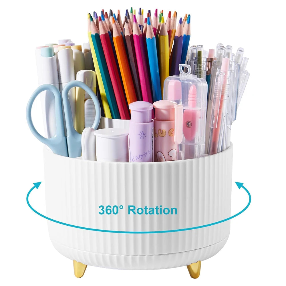 Desk Pencil Pen Holder - 5 Slot 360 Degree Rotating Desk Pen Organizer for Desktop Makeup Storage Stationery Supplies Cup Pot Peaceful Pleasures Health and Wellness