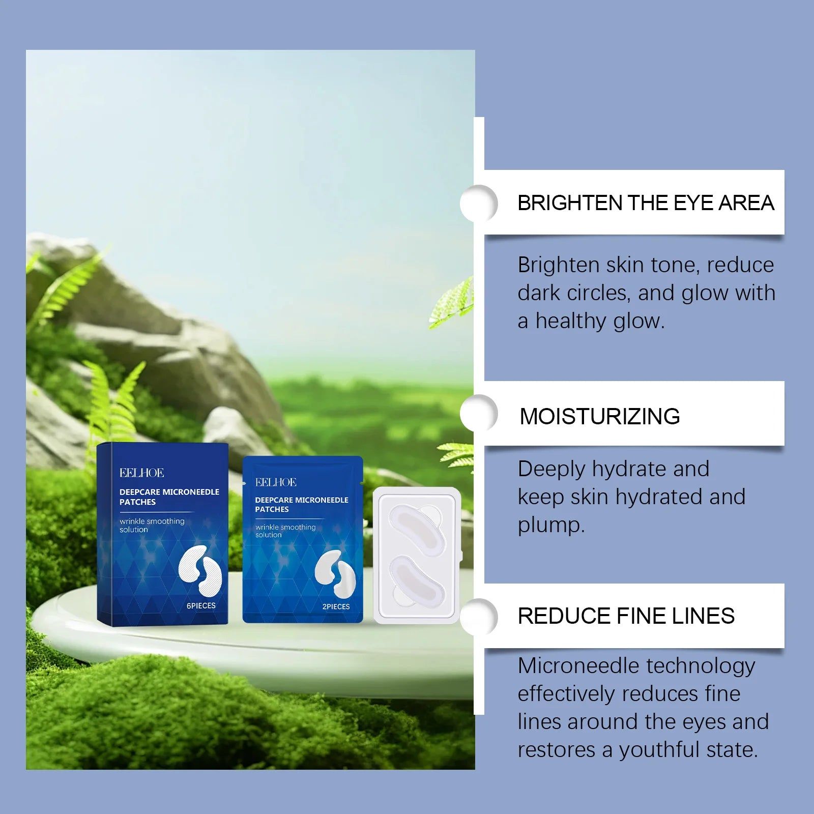 0.25mm Hyaluronic Acid Microneedle Patches Reduce Dark Circles Improve Eye Bags Puffiness Hydrating Anti-Aging Eye Care Peaceful Pleasures Health and Wellness