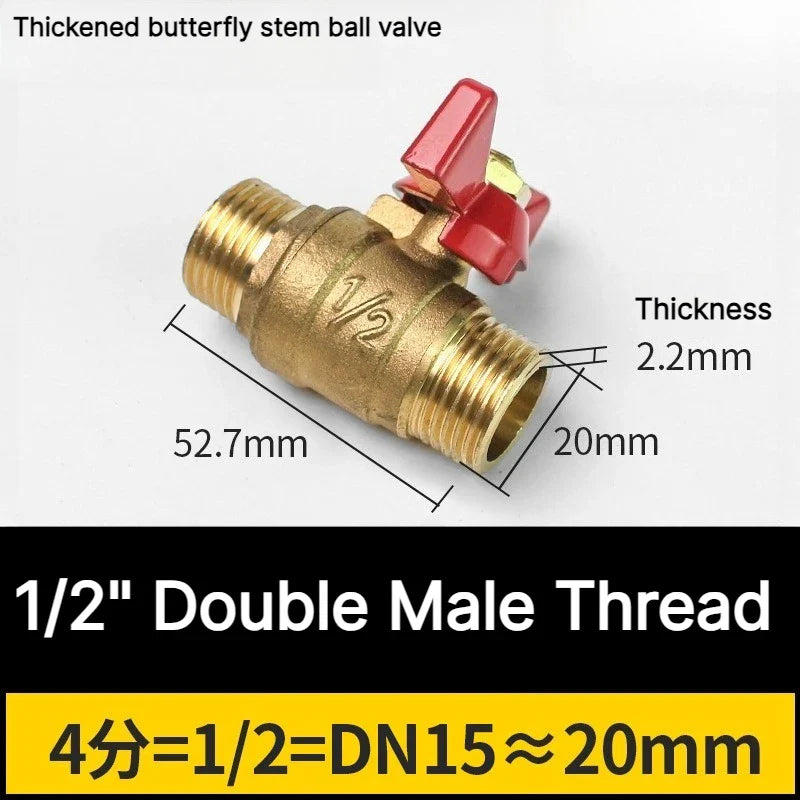 Brass Butterfly Handle Ball Valve 1/4"–3/4" Female Thread Shut-Off
