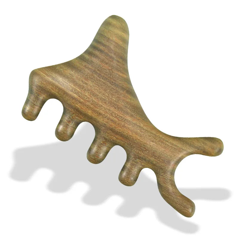 Green Sandalwood Wide Tooth Comb Head Meridian Massage Comb Acupuncture Therapy Blood Circulation Anti-static Smooth Hair Peaceful Pleasures Health and Wellness TYPE-8