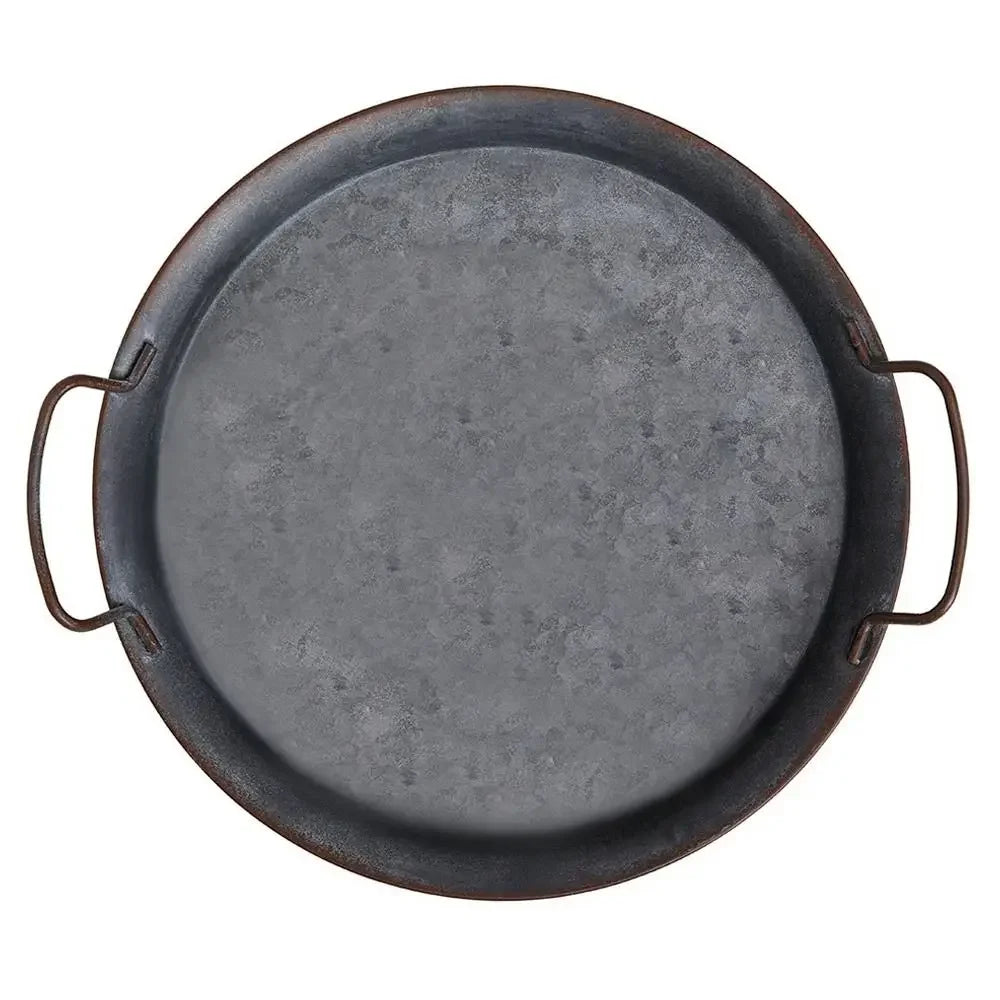 High quality Metal Bread Tray With Handle Old Iron Home Decor Tableware Plate with handle round tray for food & home photo prop Peaceful Pleasures Health and Wellness 30cm