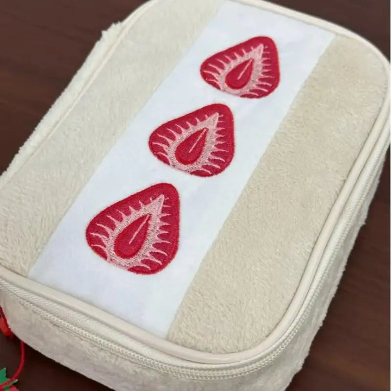 Strawberry Embroidery Organizer Pouch | Pencil & Cosmetic Bag